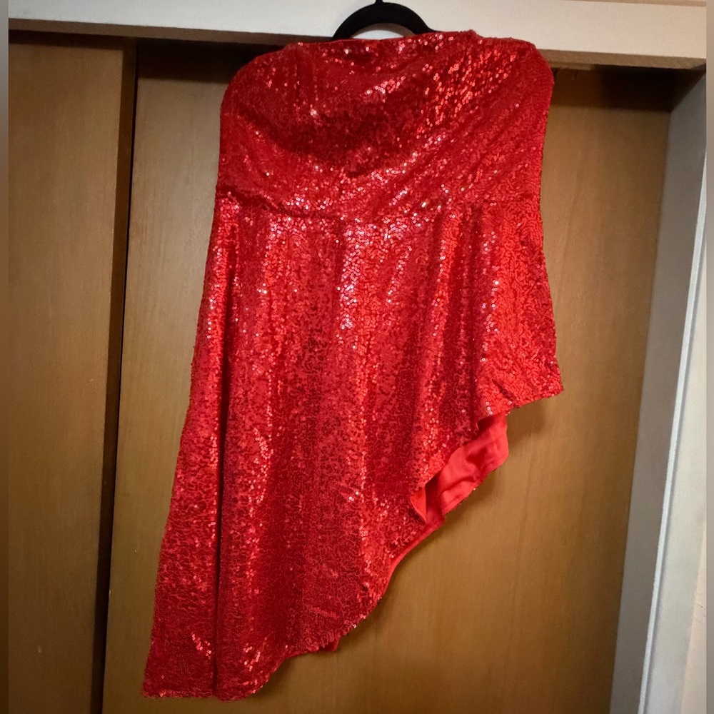 Red Sequin Asymmetrical Halter Top